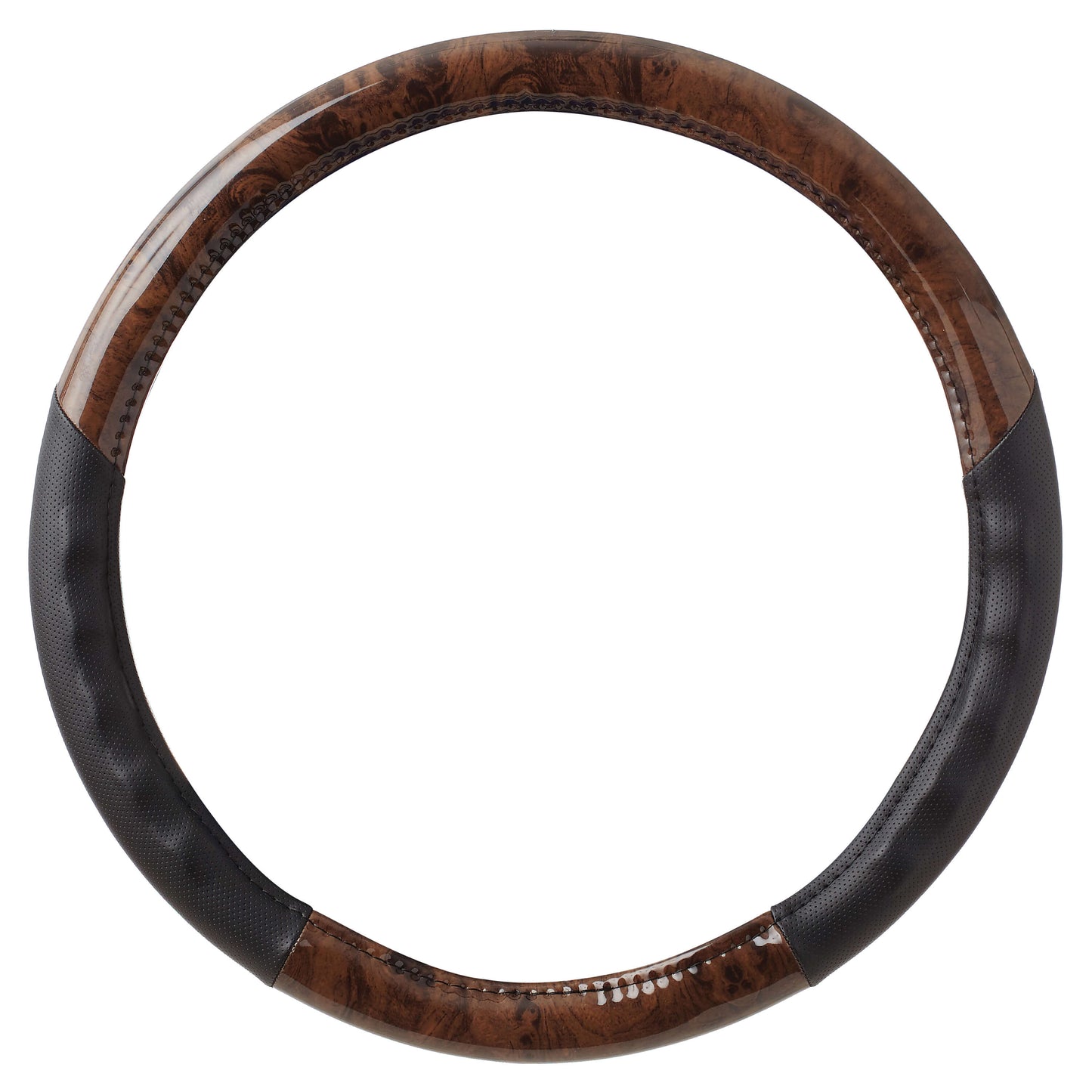 Capas de Volante AUTO "CAR +"  LOOK Preto + Madeira escura Tamanho M 37-39 cm