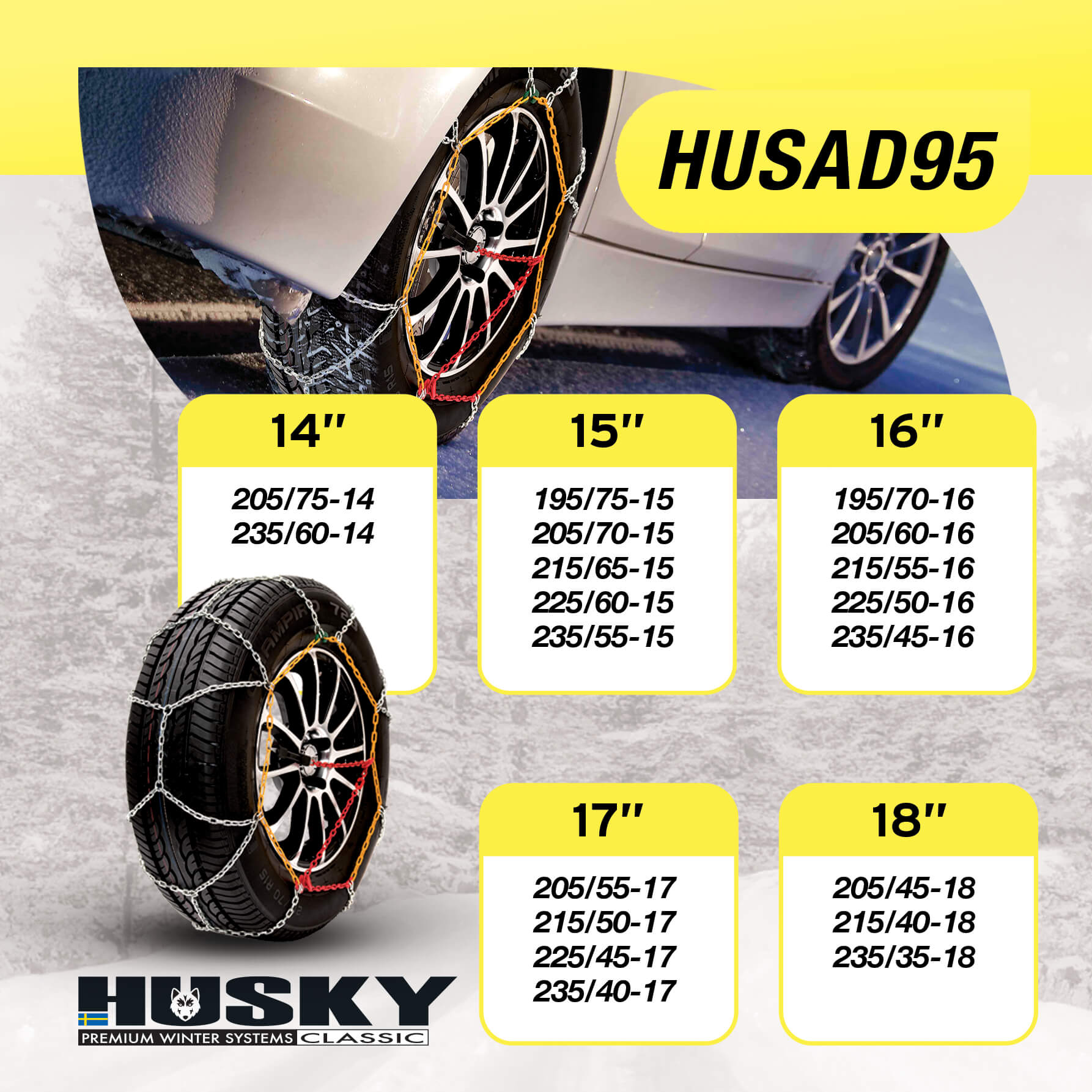 Correntes de Neve Pneus Auto HUSKY Diâmetro 17" 9mm KN95 2 UND