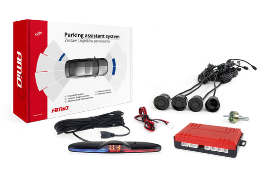 KIT AMIO 4 Sensores Estacionamento  Automóvel C/DISPLAY 22 mm PRETO MAX LED