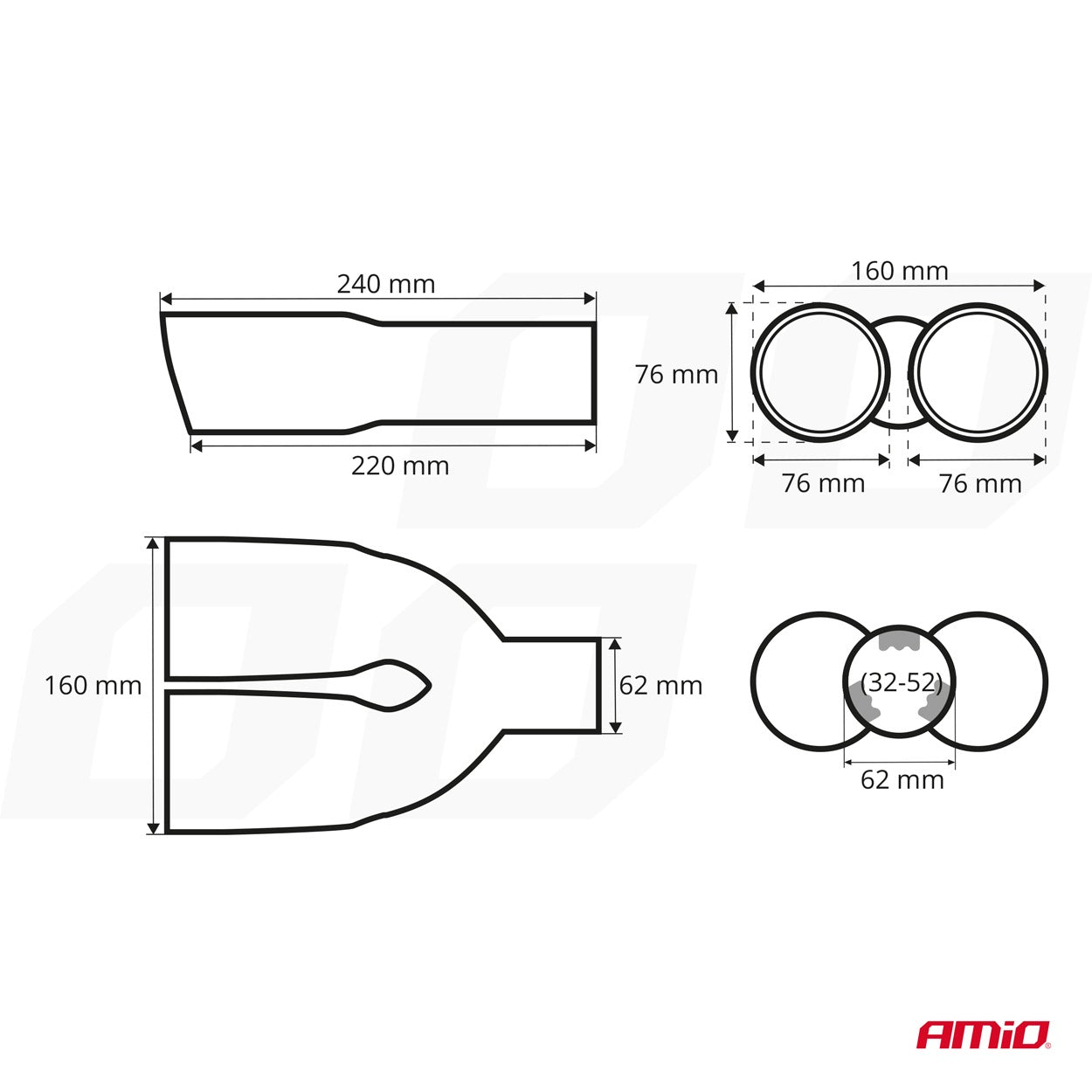 Ponteira de Escape Universal Auto AMIO MT-022BLC