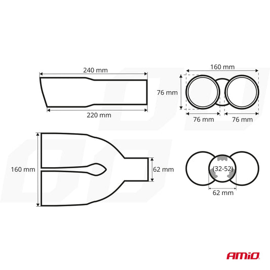 Ponteira de Escape Universal Auto AMIO MT-022BLC