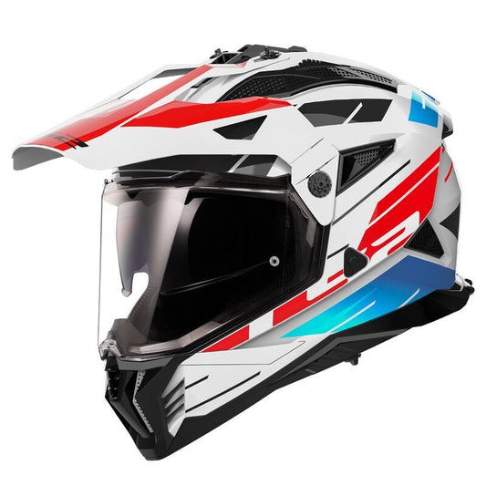 Capacete Cruzado Masculino LS2 MX702 Pioneer II Namib Branco-Azul-Vermelho