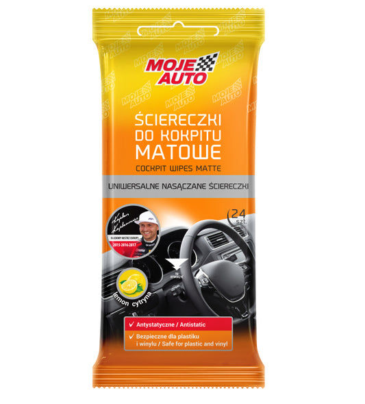 Toalhitas para Limpeza Tablier MATE MOJE AUTO Fragrância Limão 24 Unidades