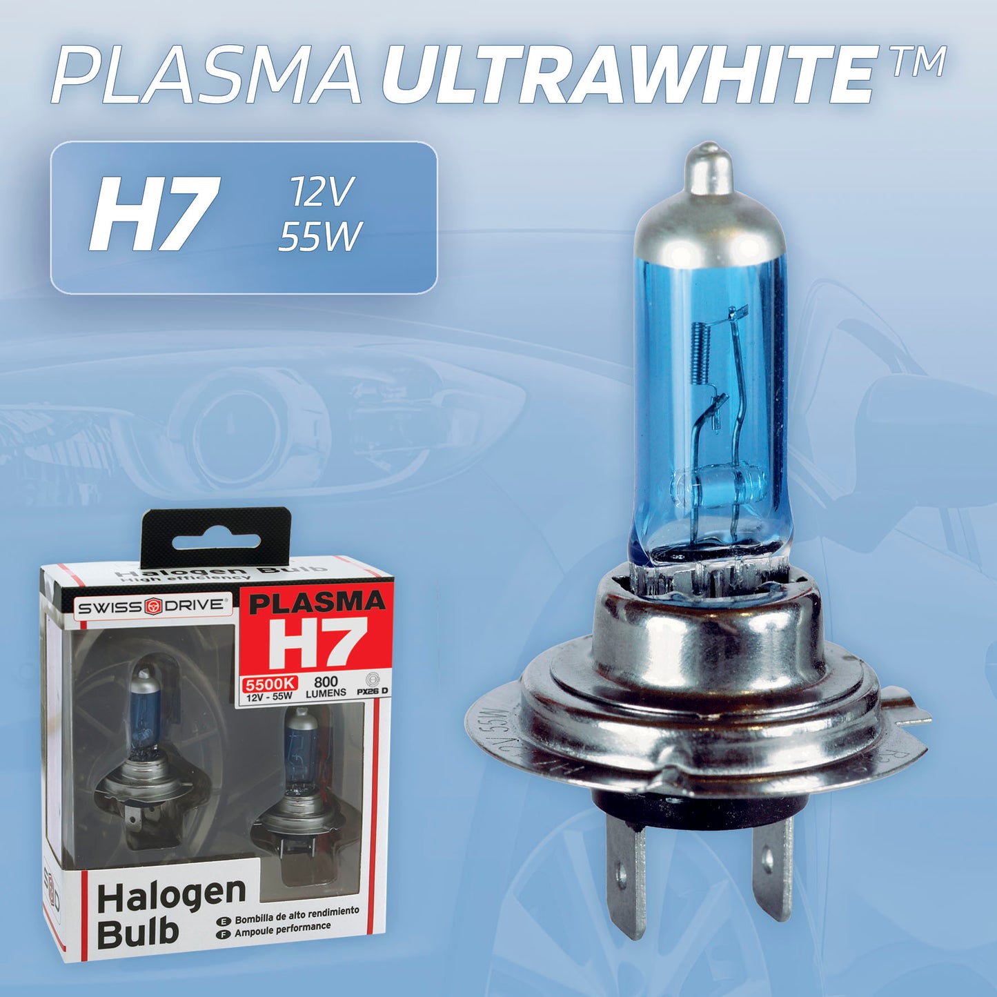 Lâmpadas Luz Xénon RACE SPORT ULTRAWHITE H7 12V 55W 4100K Base PX26D 2 Peças