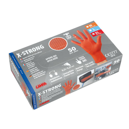 Luvas em Nitrilico LAMPA "X-STRONG" XL 50 Peças
