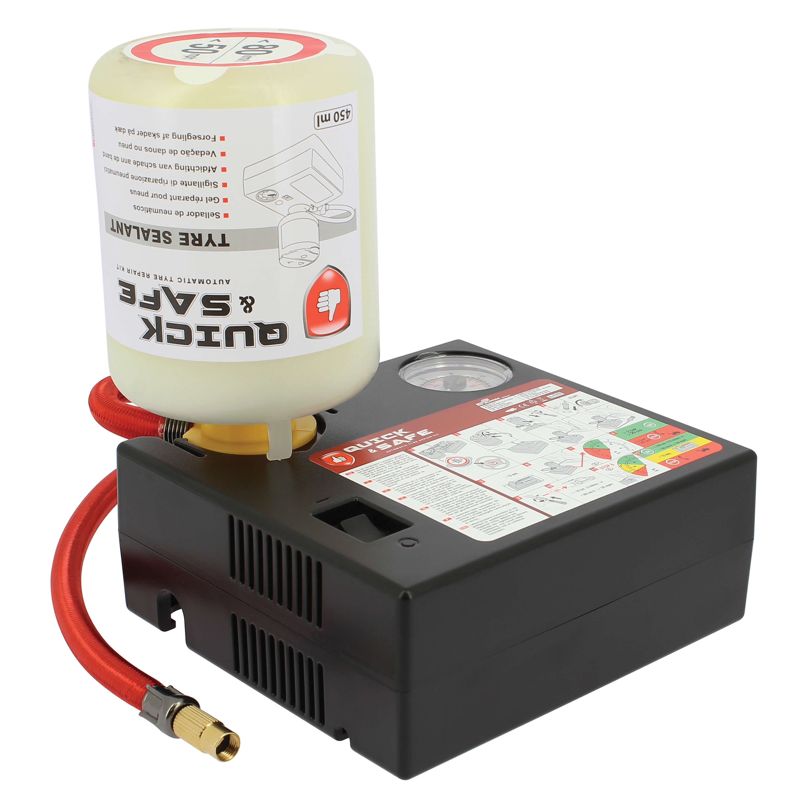 KIT reparador de Furos 450ml + Compressor QUICK & SAFE