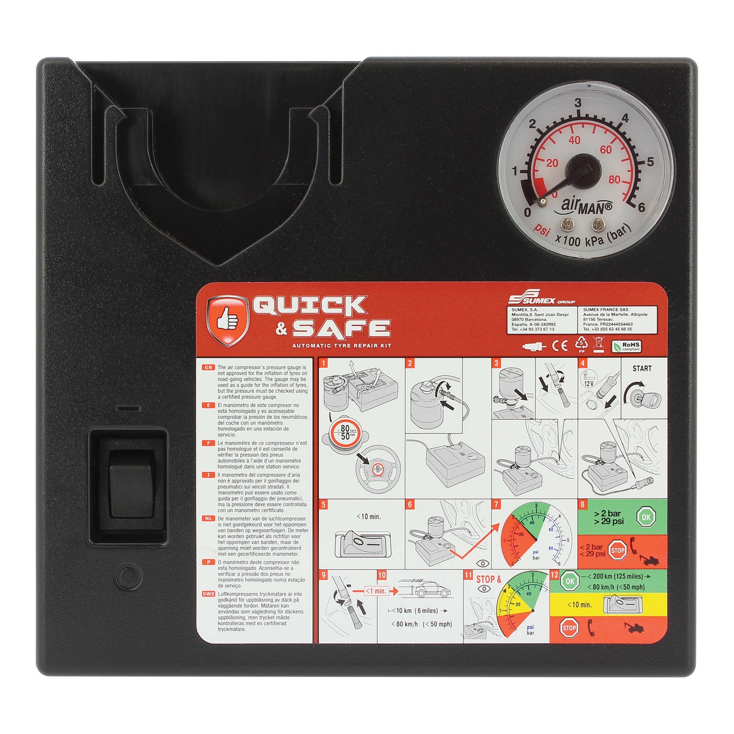 KIT reparador de Furos 450ml + Compressor QUICK & SAFE