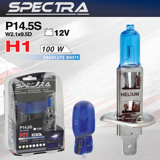 Lâmpadas Luz Xénon RACE SPORT SPECTRA H1 12V 100W 5700K P14.5S + Lâmpada T10  3 Peças