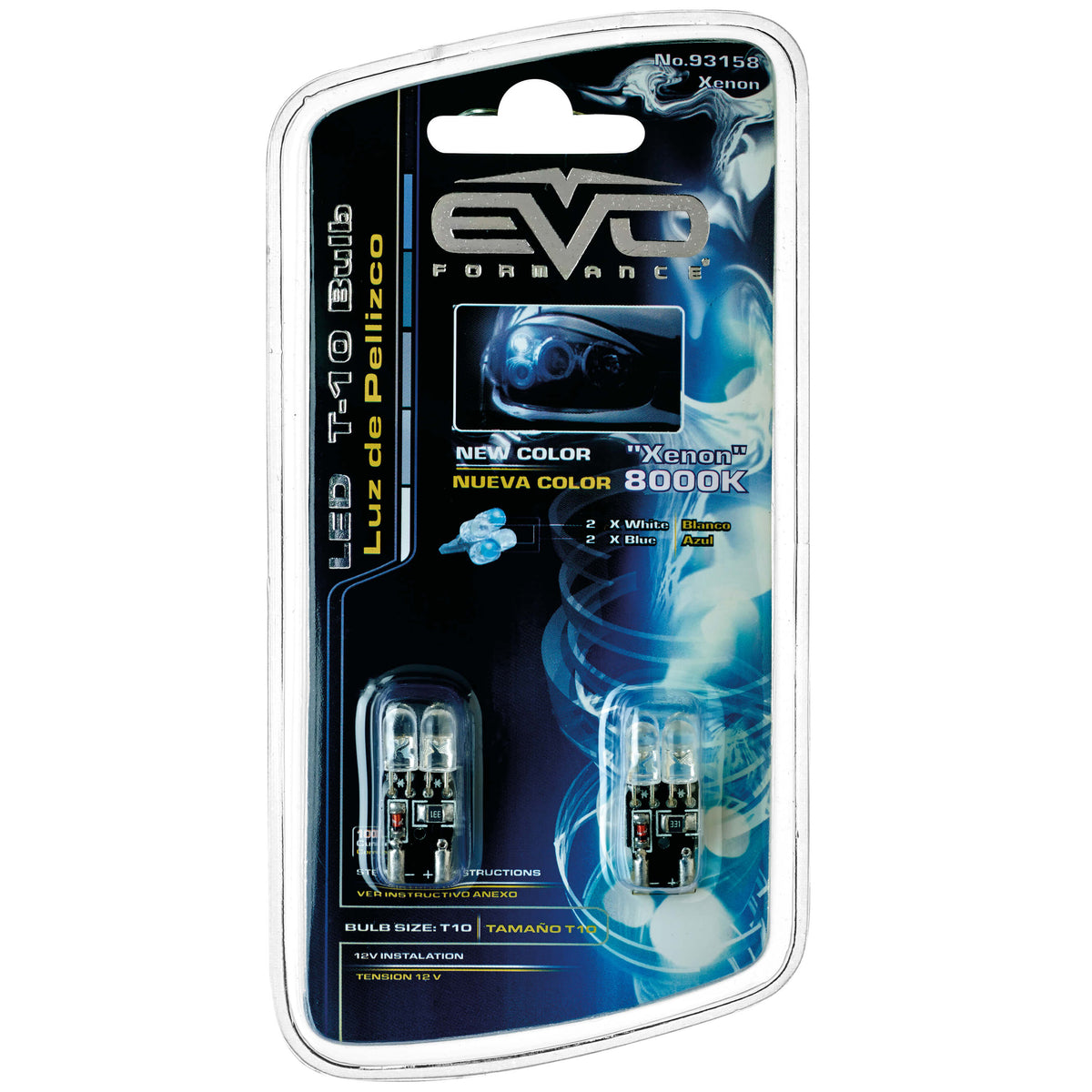 Lâmpada CANBUS LEDS EVO T10 Xenon C/ 4 Leds Azuis + 2 Brancos 12V Base W2,1x9, 5d 2PCS
