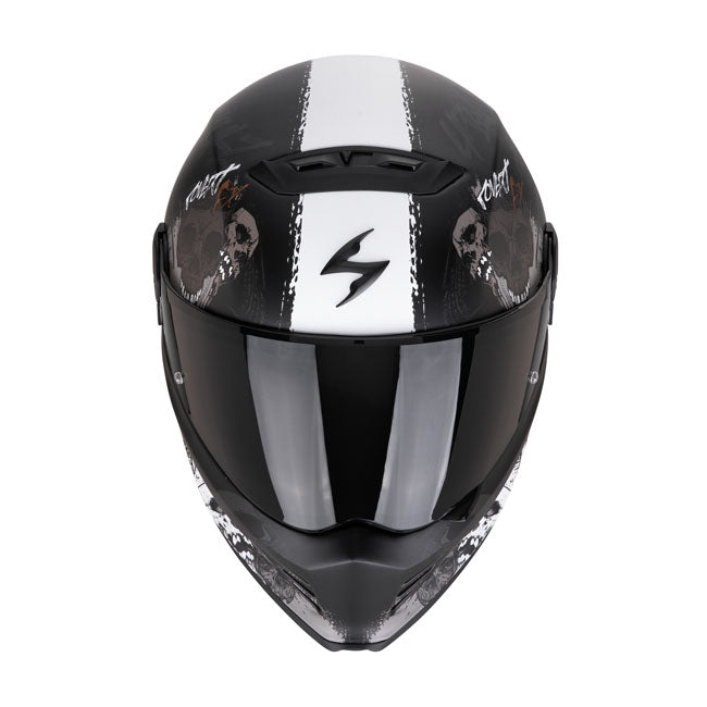 Capacete Scorpion Covert FX Skullz preto fosco-cinza-dourado