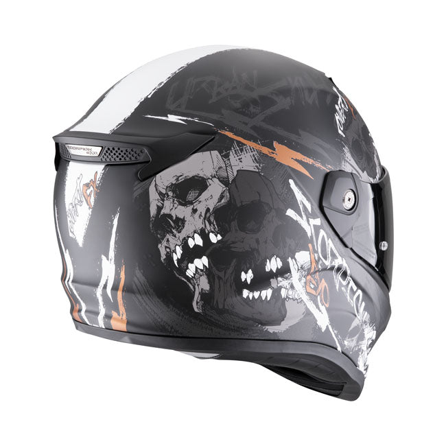 Capacete Scorpion Covert FX Skullz preto fosco-cinza-dourado