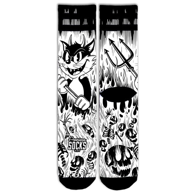 Meias americanas Signature Evil Cat meias brancas