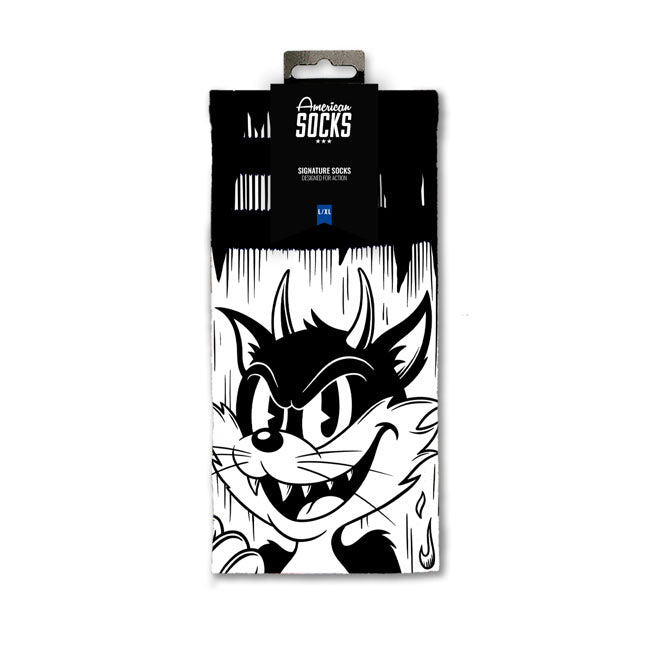 Meias americanas Signature Evil Cat meias brancas