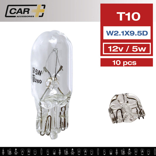Lâmpadas Luz Original CAR +  T10 W5W 12V 5W 2800K Base  W2.1x 9.5d  10 Peças IN BOX