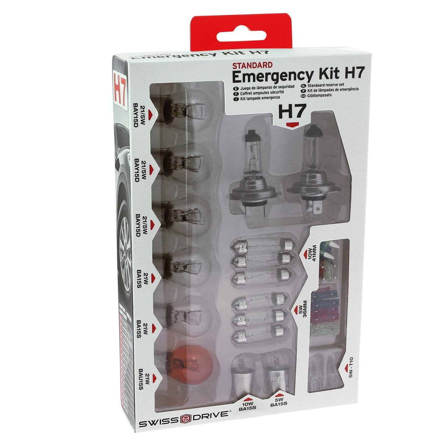 Conjunto de Lâmpadas Homologadas SWISS DRIVE H7 12V  + Fusíveis 30 Peças