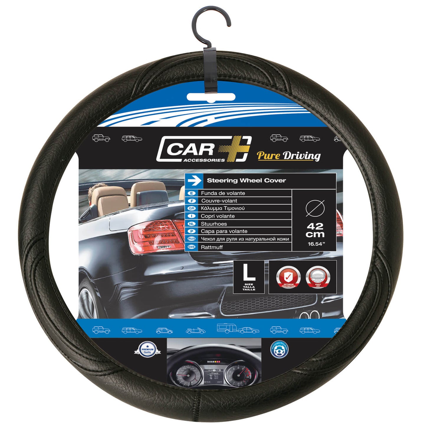 Capa de Volante AUTO "CAR+ " PVC Preta para Carrinhas Tamanho L 42 cm
