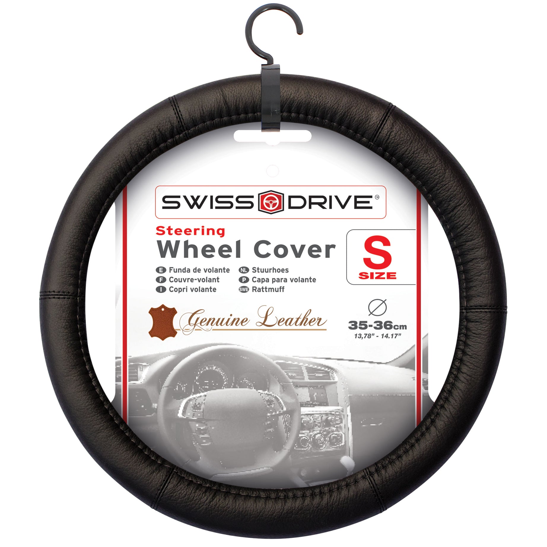 Capa de Volante AUTO " CAR +" em Pele Negra Tamanho S 35-36 cm