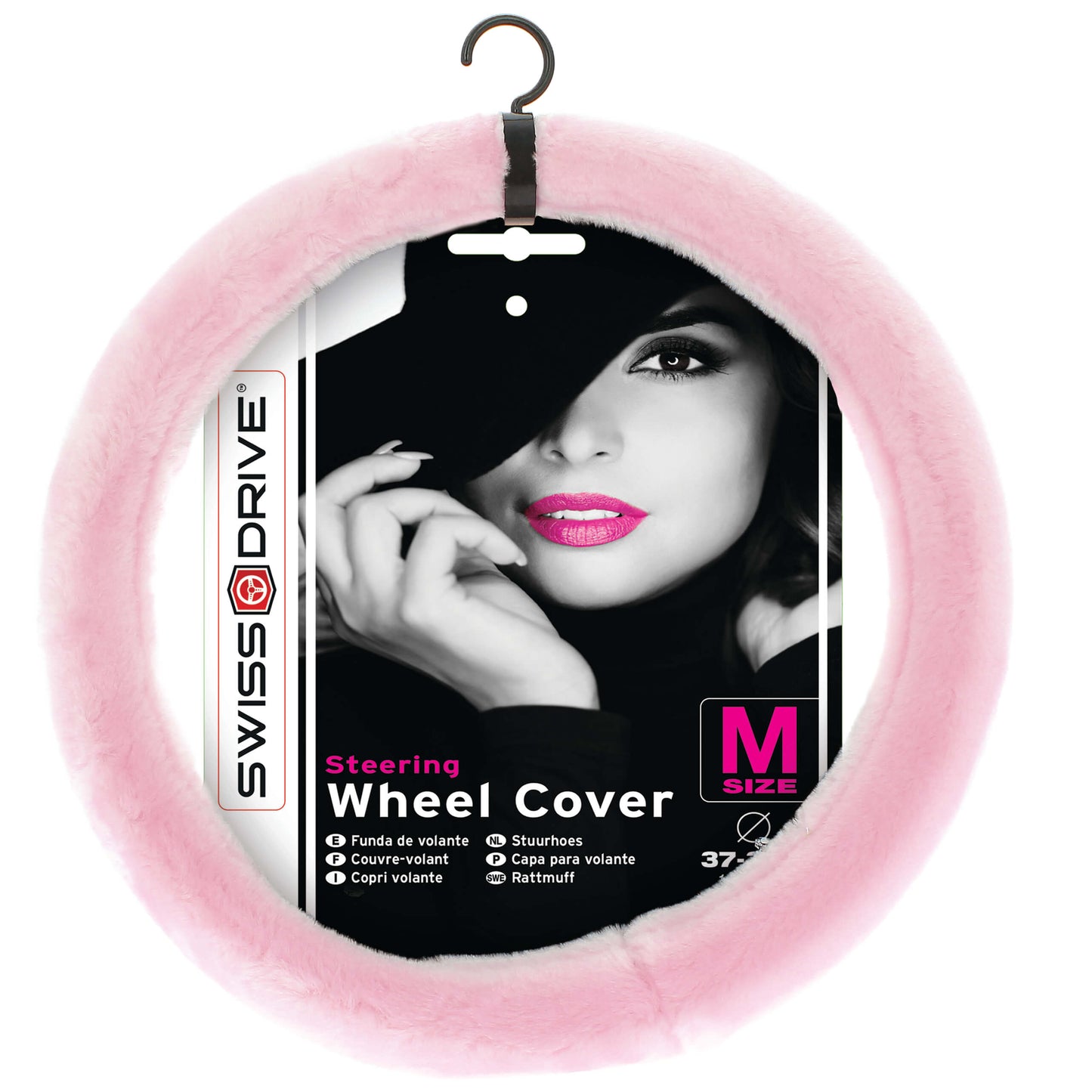 Capa de Volante Auto Pelo Rosa " CAR+" Tamanho M 37-39 cm