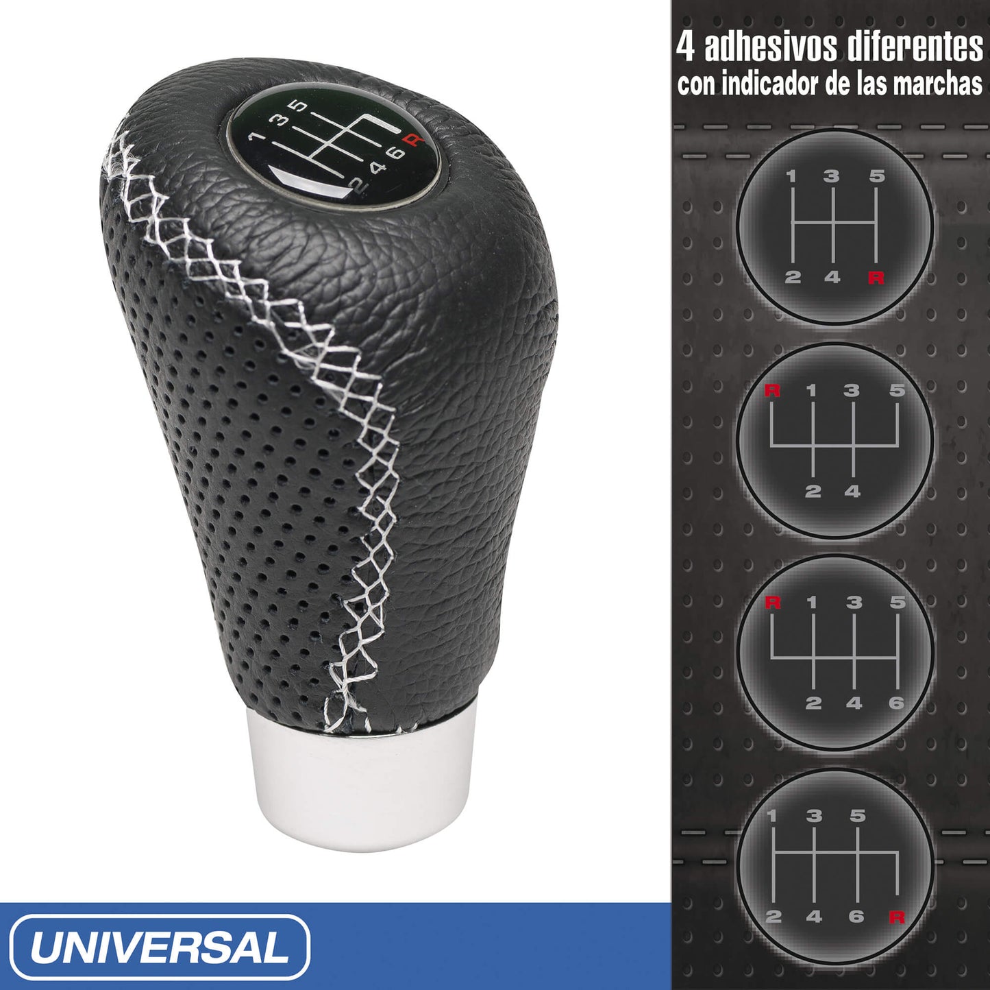 Manete Mudanças Auto  (universal) RACE SPORT em Pele com costura em Linha Branca