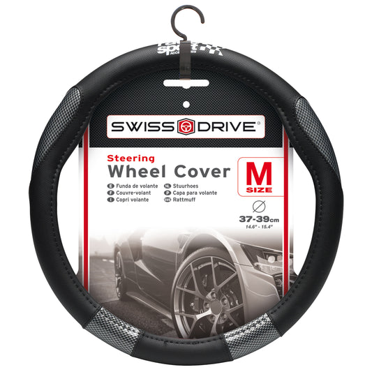 Capa de Volante AUTO " RACE SPORT" cor Negra/ Carbono Tamanho M 37-39 cm