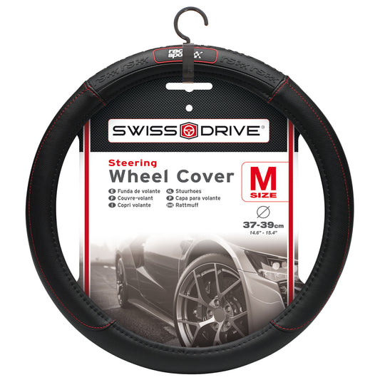Capa de Volante AUTO " RACE SPORT" cor Negra/ Vermelha Carbono Tamanho M 37-39 cm