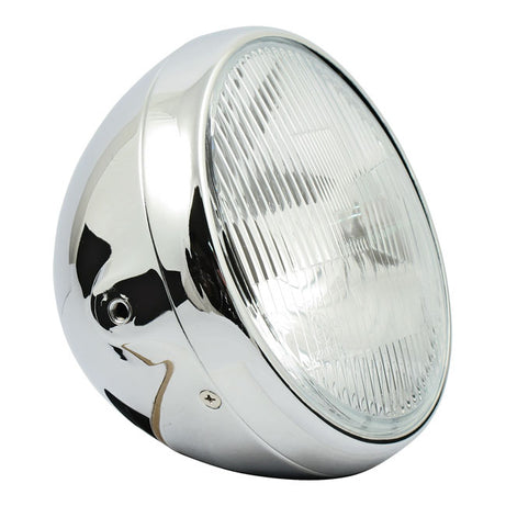 Farol Moto H4 de 7" estilo britânico. Montagem lateral. Cromado