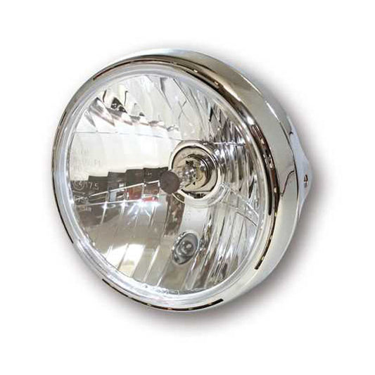 Farol Moto Reno II 7" H4. com anel halo. Cromado