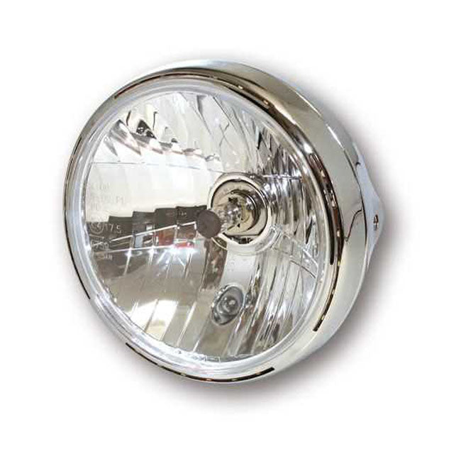 Farol Moto Reno II 7" H4. com anel halo. Cromado