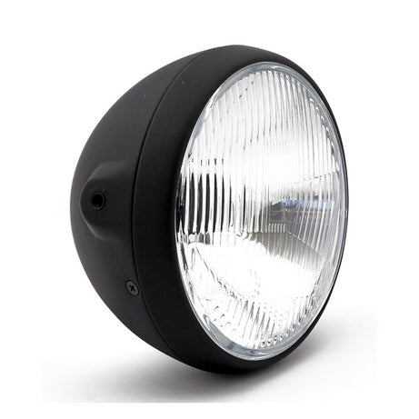 Farol Moto H4 de 7" estilo britânico. Montagem lateral. Preto