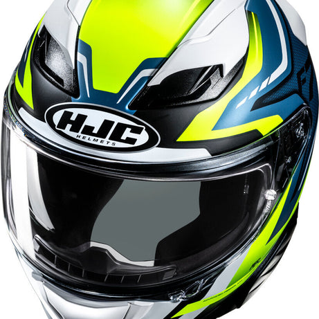 Capacete Integral F71 FES MC21 na cor azul, branco e amarelo do fabricante HJC.