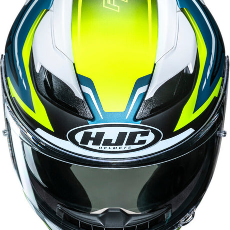 Capacete Integral F71 FES MC21 na cor azul, branco e amarelo do fabricante HJC.