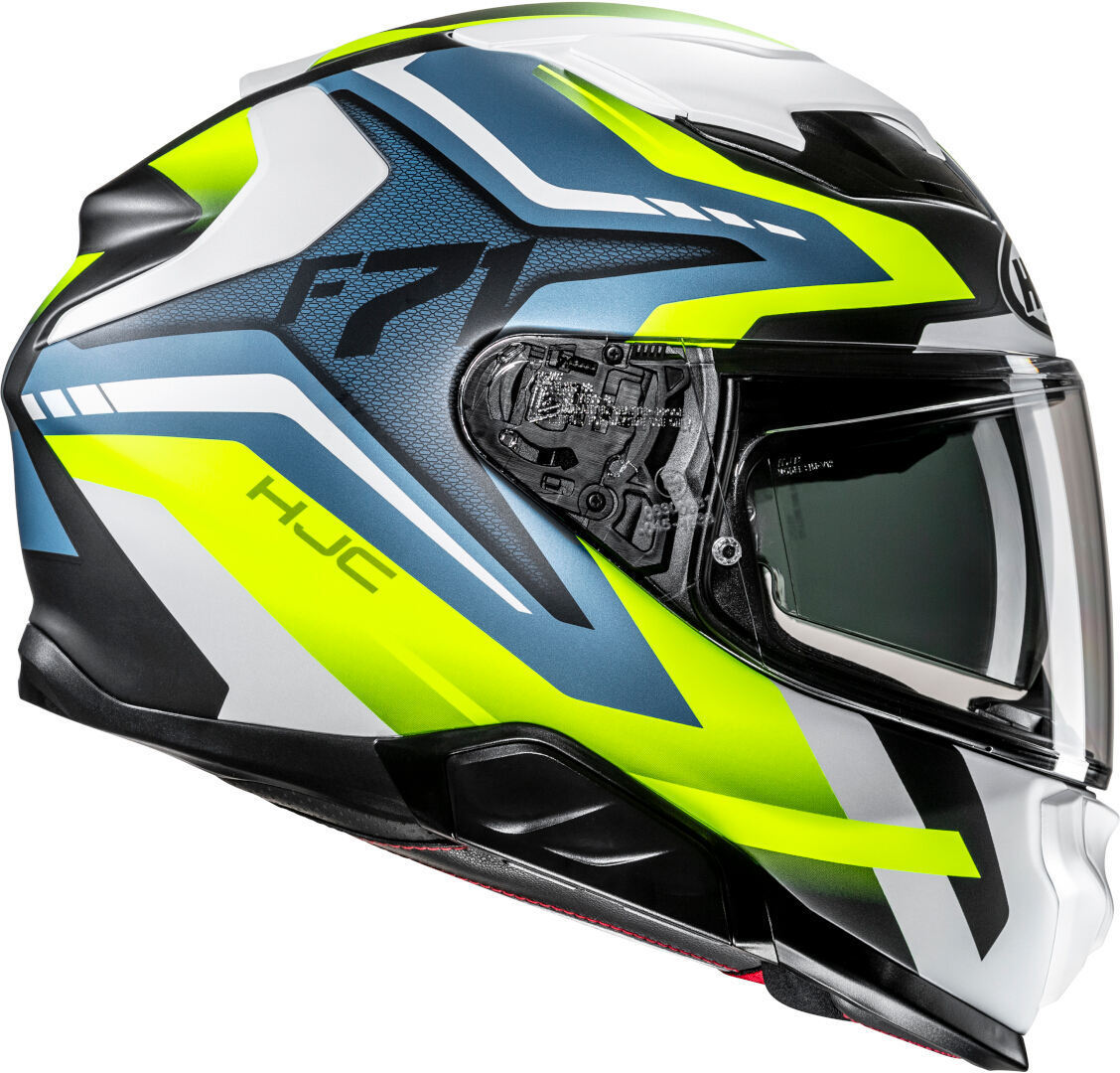 Capacete Integral F71 FES MC21 na cor azul, branco e amarelo do fabricante HJC.
