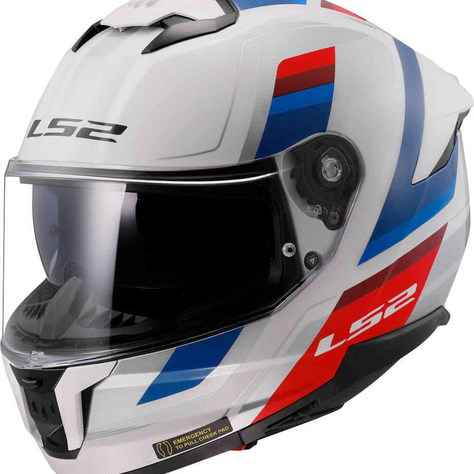 Capacete Integral Masculino LS2 FF808 Stream II Vintage Branco-Azul-Vermelho