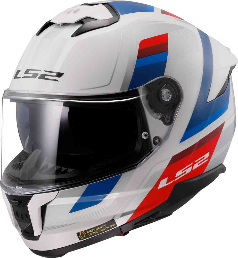 Capacete Integral Masculino LS2 FF808 Stream II Vintage Branco-Azul-Vermelho