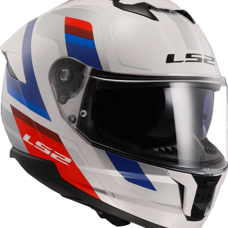 Capacete Integral Masculino LS2 FF808 Stream II Vintage Branco-Azul-Vermelho