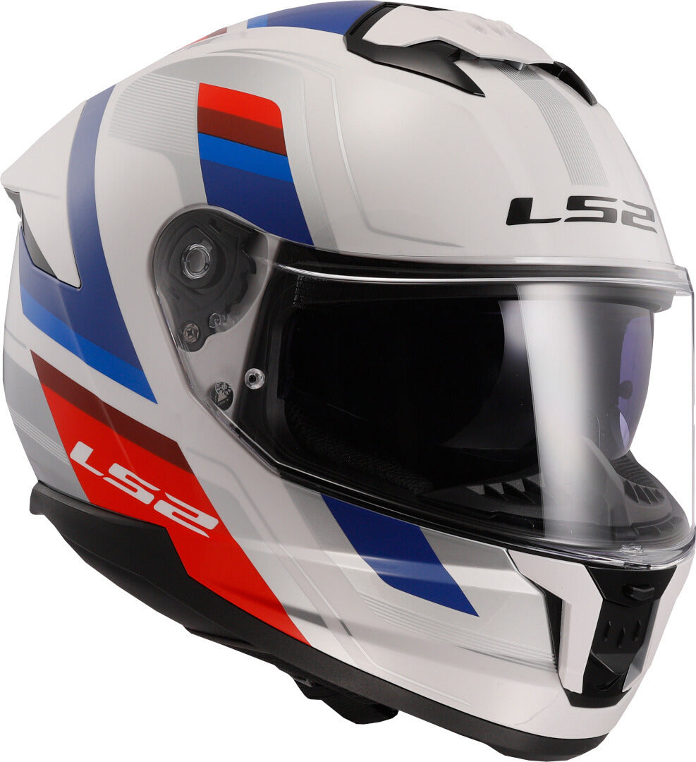Capacete Integral Masculino LS2 FF808 Stream II Vintage Branco-Azul-Vermelho
