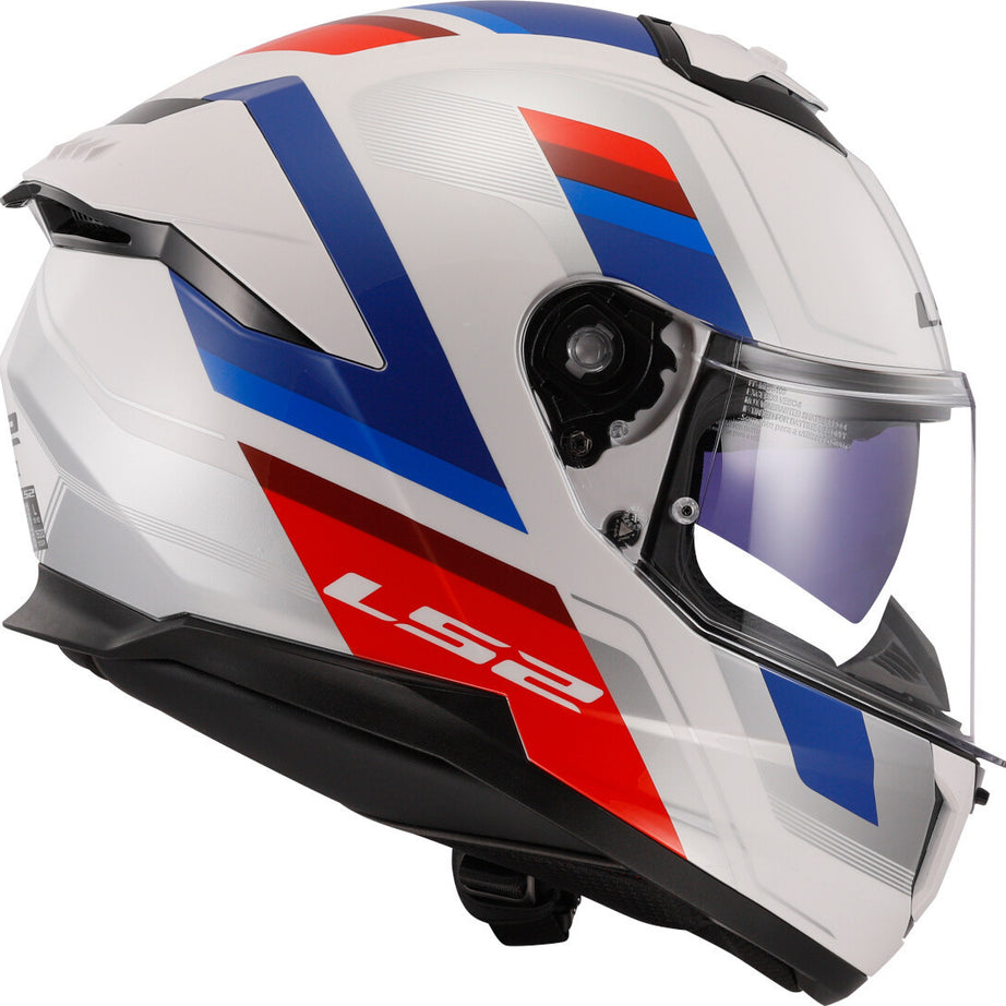 Capacete Integral Masculino LS2 FF808 Stream II Vintage Branco-Azul-Vermelho