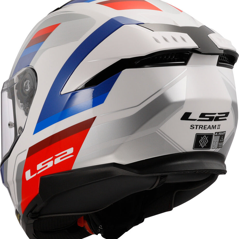 Capacete Integral Masculino LS2 FF808 Stream II Vintage Branco-Azul-Vermelho