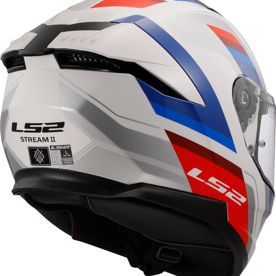 Capacete Integral Masculino LS2 FF808 Stream II Vintage Branco-Azul-Vermelho
