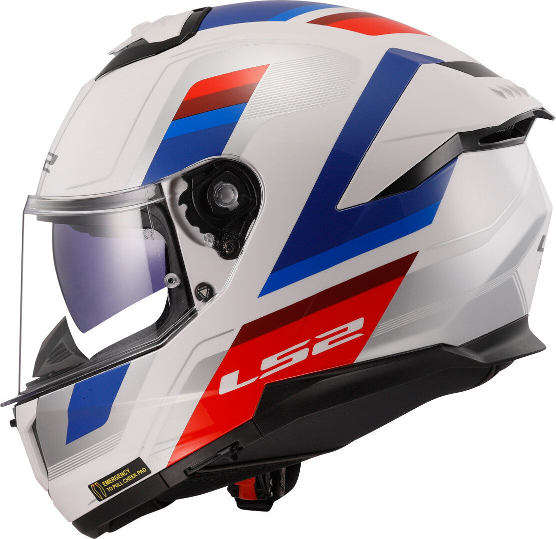 Capacete Integral Masculino LS2 FF808 Stream II Vintage Branco-Azul-Vermelho