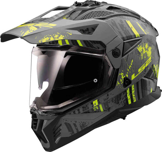 LS2 MX702 Pioneer II Crazy Cross Capacete Fosco Preto-Flúor Amarelo