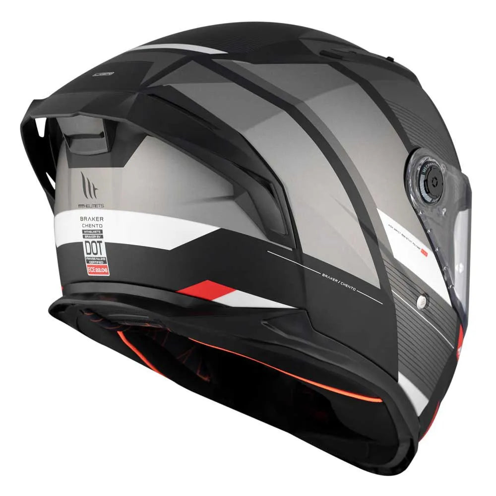 MT Helmets Braker SV Chento B0 Capacete Integral Cinza/Preto Fosco