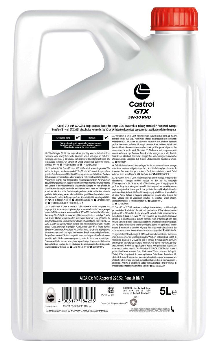 OLEO MOTOR CASTROL GTX 5W30 RN17 (5L)
