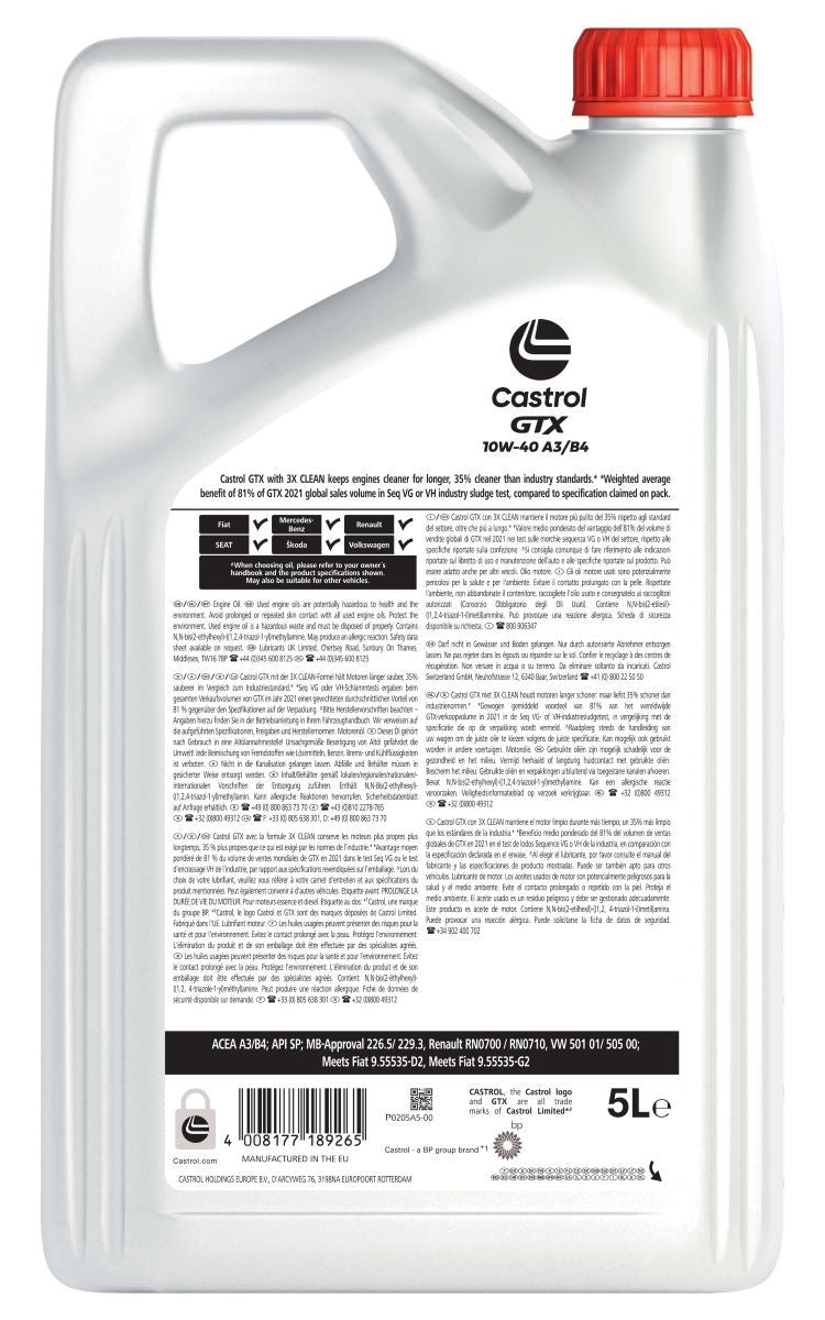 OLEO MOTOR CASTROL GTX 10W40 5L